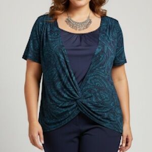 😍SHOW SPECIAL - ENCORE Short Sleeve Green and Blue Fooler Top 2 x